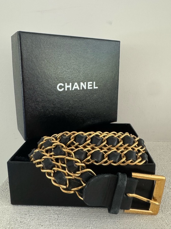 CHANEL Accessories - CHANEL Vintage Gold & Black Double Chain Belt 31” • Authentic • France + Box